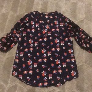Pixley 3/4 sleeve navy and orange pattern top